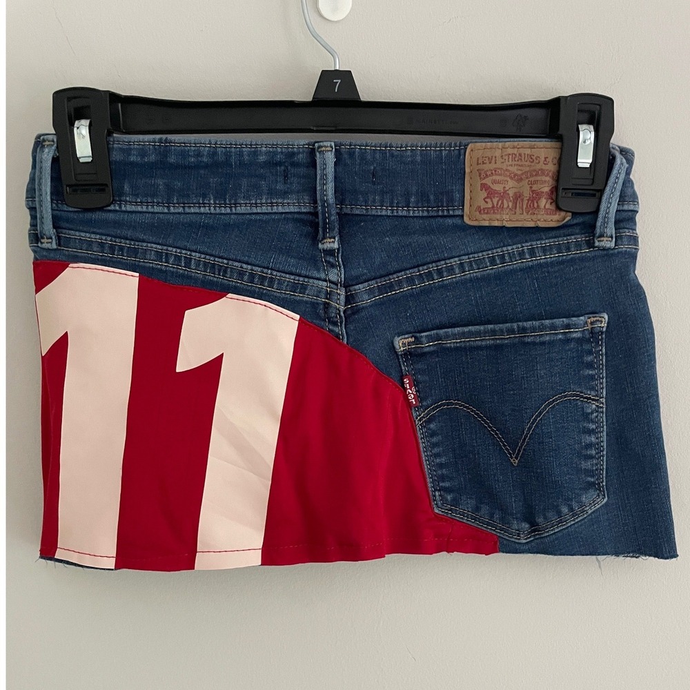 Upcycled Levis Denim Mini Skirt Reworked Number 11 Jersey